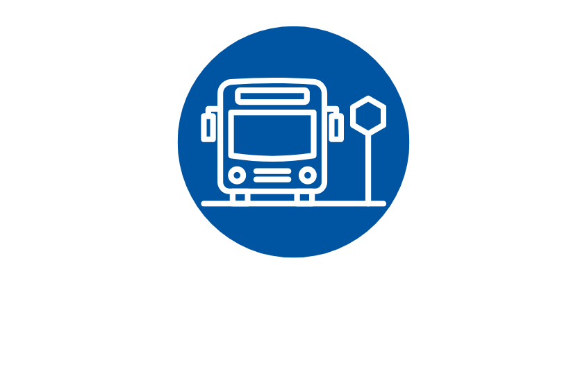 Icon graphic of a bus and bus stop